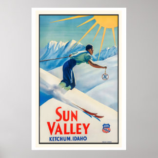 Poster Cartaz de Esqui Antigo Sun Valley Ketchum Idaho EU