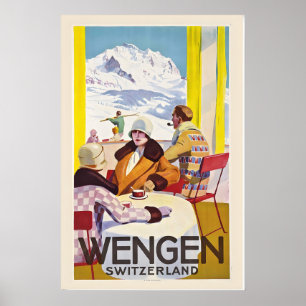 Poster Cartaz de Esqui Antigo Wengen Grindelwald Suíça