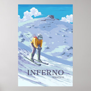 Poster Cartaz de Esqui Corrida Descida Inferno Murren