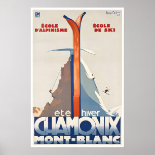 Poster Cartaz de Esqui de Chamonix Mont Blanc Arte França