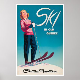 Poster Cartaz de Esqui de Quebec Arte de Viagem Canadá Ch