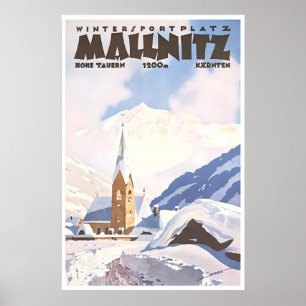 Poster Cartaz de Esqui Mallnitz Arte Áustria Austríaco Vi