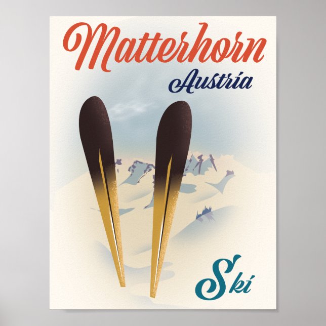 Poster Cartaz de esqui na Áustria Matterhorn. (Frente)