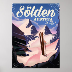 Pôster Cartaz de esqui vintage de Sölden Áustria