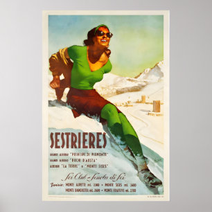 Poster Cartaz de Esqui Vintage Sestriere Itália - Impress