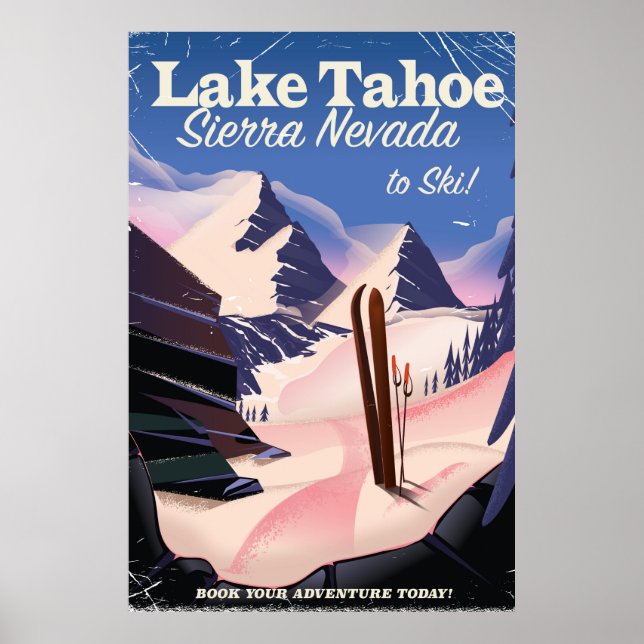 Pôster cartaz de esqui vintage sierra nevada lago tahoe (Frente)