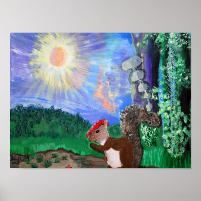 Poster Cartaz de esquilo e sol com cores vibrantes (Frente)