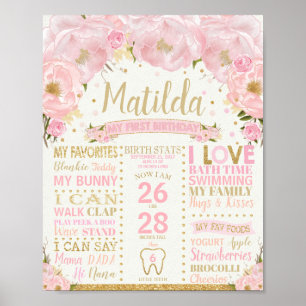 Poster Cartaz de Estatísticas de Nascimento com Floral pa