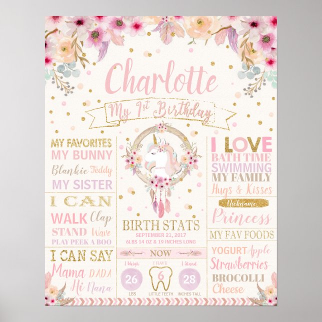 Poster Cartaz de Estatísticas de Nascimento do 1º Anivers (Frente)