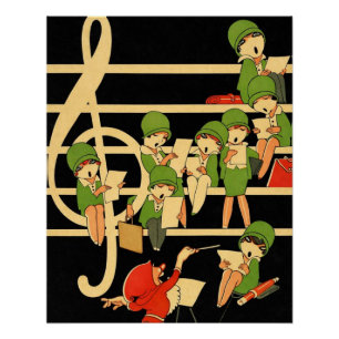 Pôster Cartaz de Estudantes de Música Art Déco – Flappers