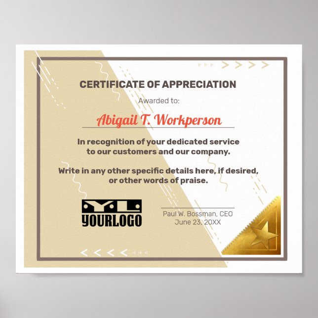 Poster Cartaz de exibição do funcionário de certificado d (Frente)