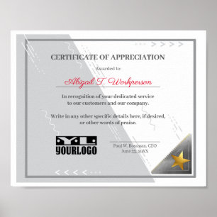 Poster Cartaz de exibição do funcionário de certificado d