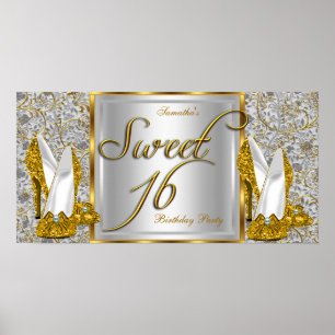 Pôster Cartaz de Faixa de Sweet 16 Dourado Prata