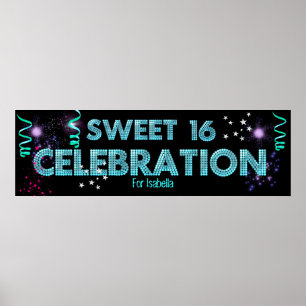 Pôster Cartaz de Faixa Sweet 16 Azul Turquesa