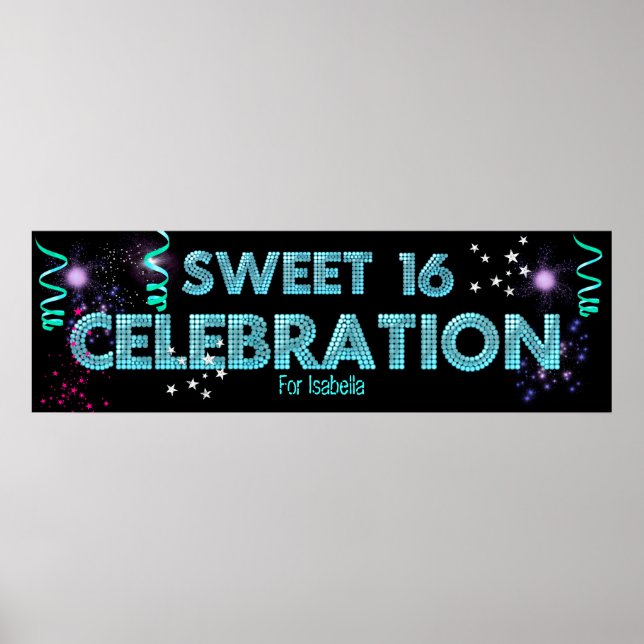 Pôster Cartaz de Faixa Sweet 16 Azul Turquesa (Frente)