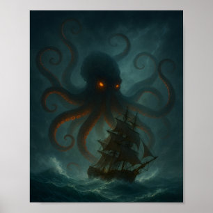 Poster Cartaz de Fantasia Sombria do Monstro Marinho Krak