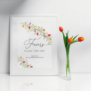 Poster Cartaz de favores para chá de noiva de flores silv