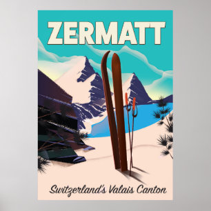 Pôster Cartaz de férias de esqui em Zermatt