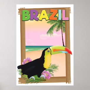 Poster cartaz de férias de praia do tucano do Brasil