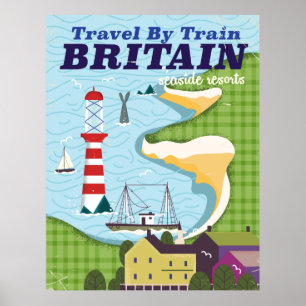 Poster Cartaz de férias de trem vintage da Grã-Bretanha