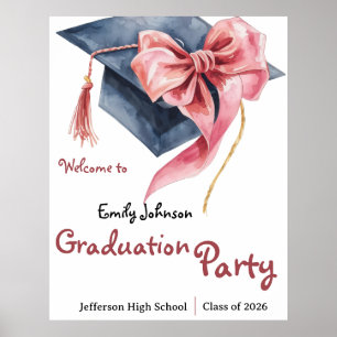 Poster Cartaz de Festa de Formatura com Laço Rosa Elegant