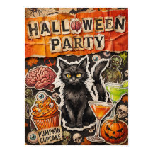 Cartaz de Festa de Halloween com Gato Preto