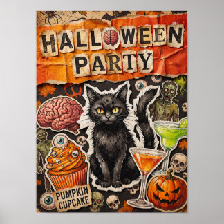 Poster Cartaz de Festa de Halloween com Gato Preto