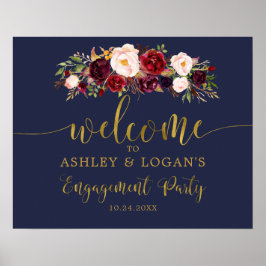 Poster Cartaz de festa de noivado Boho Marsala Navy Doura