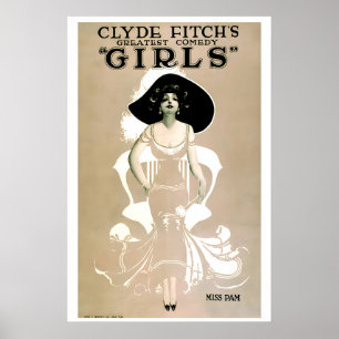 Poster Cartaz de filme mudo de 1919 'Girls' Vintage