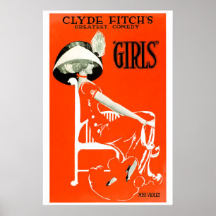 Poster Cartaz de filme mudo 'Girls' de 1919 Vintage