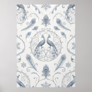 Poster Cartaz de floco de neve azul Pavão Padrão de Inver