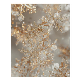 Pôster Cartaz de Flocos de Neve em Folha de Ouro