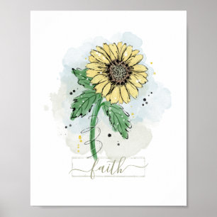 Poster Cartaz de Flor Aquarela Amarela Fé