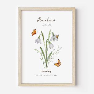 Poster Cartaz de Flor do Mês de Nascimento Snowdrop