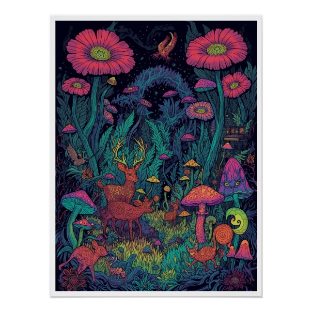 Pôster Cartaz de floresta psicodélica (Frente)
