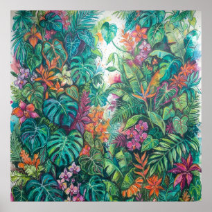 Poster Cartaz de Folhagem Botânica Tropical Luxuriante