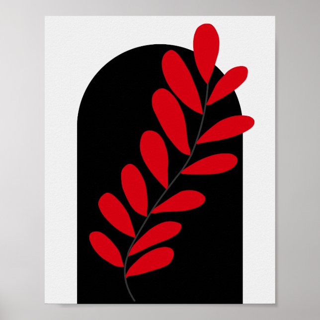 Poster Cartaz de Folhas Vermelhas e Pretas Arco Boho (Frente)