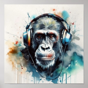 Poster Cartaz de Fones de Ouvido da Gorilla Music Factory