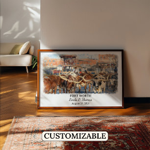 Poster Cartaz de Fort Worth Texas, Aquarela, Personalizad