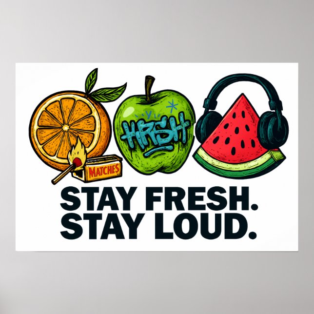 Poster Cartaz de Fruta Pop‑Art Fresca e Alta (Frente)