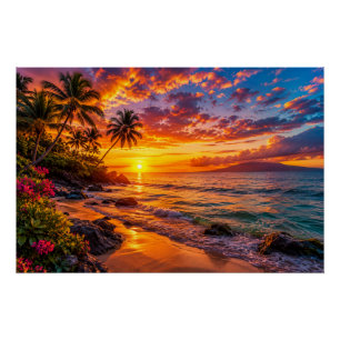 Pôster Cartaz de Fuga do Pôr do Sol no Oceano