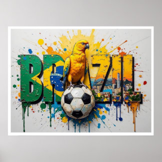 Poster Cartaz de Futebol do Brasil em Estilo de Pintura a