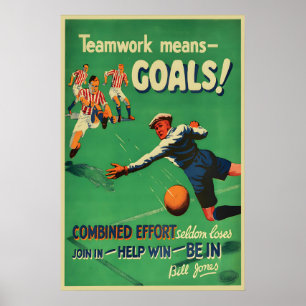 Poster Cartaz de Futebol Vintage Trabalho em Equipe Arte 