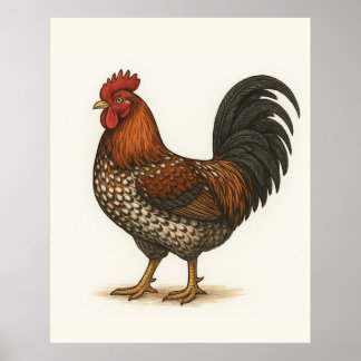 Poster Cartaz de Galo Vintage | Galinha de Casa Rural
