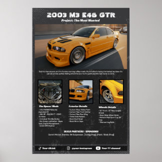 Poster Cartaz de garagem de especificações de carro total