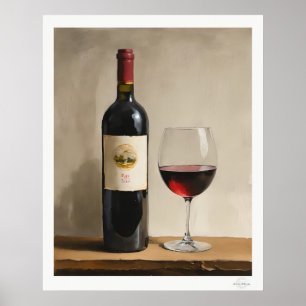 Poster Cartaz de Garrafa e Copo de Vinho Tinto