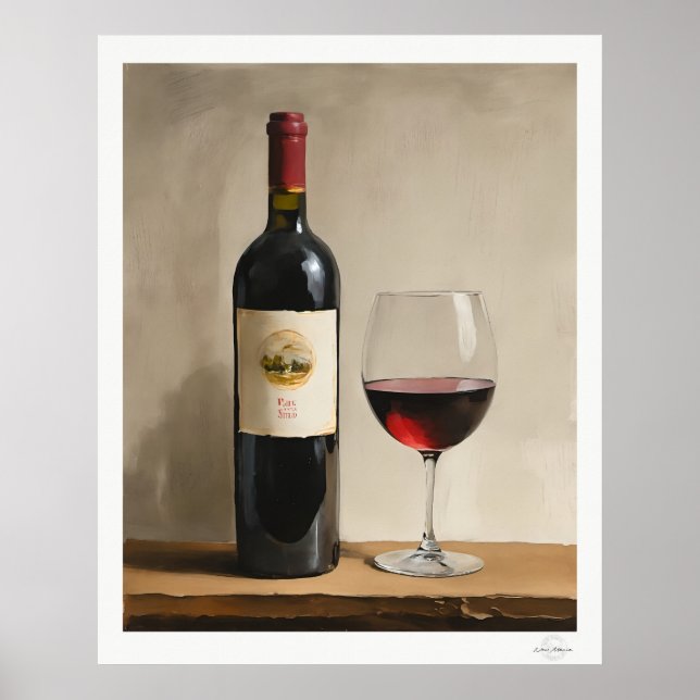 Poster Cartaz de Garrafa e Copo de Vinho Tinto (Frente)