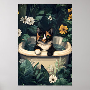 Poster Cartaz de Gata Xadrez na Banheira, Cartaz Divertid