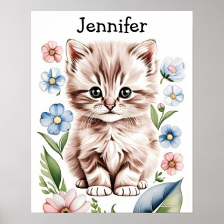 Poster Cartaz de Gatinhos Adoráveis e Flores da Primavera