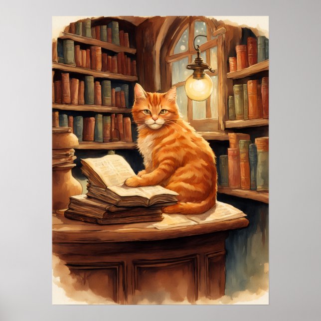Poster cartaz de gato de biblioteca (Frente)